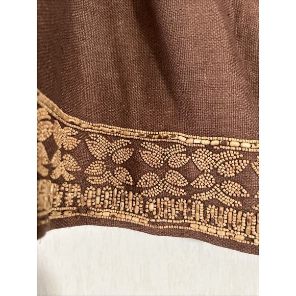 Vintage Krizia Maxi Skirt Womens 4 Silk Brown Beaded Bottom Boho Style - Picture 7 of 10